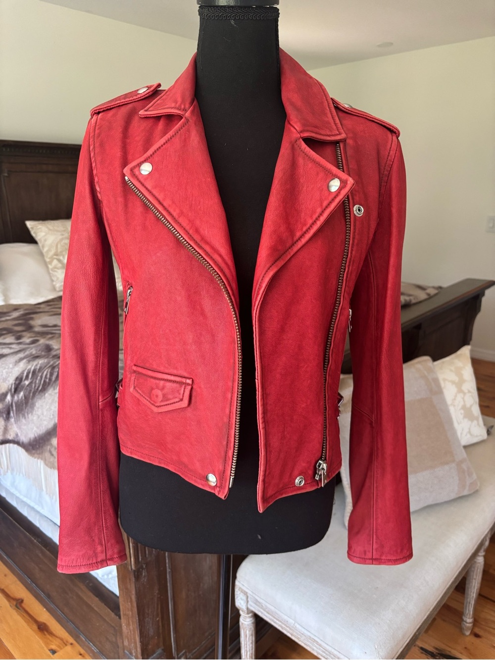 IRO Red Leather Moto Jacket